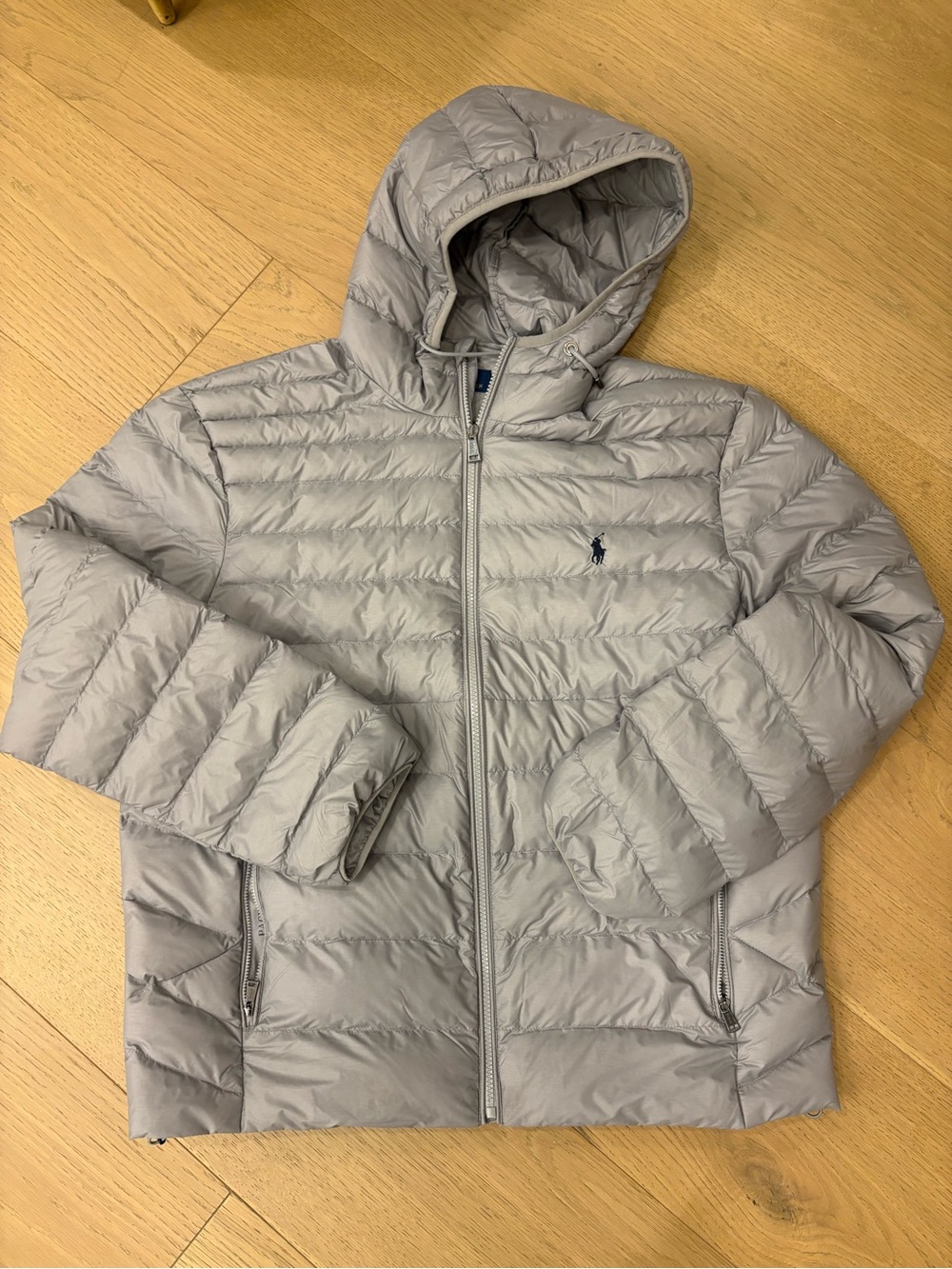 Ralph Lauren mens Light Gray Hooded Quilted Puffer Jacket, The Colden, new size